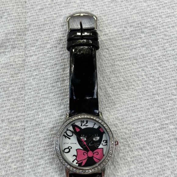 Betsey Johnson Black Cat Watch with Pink Accents
